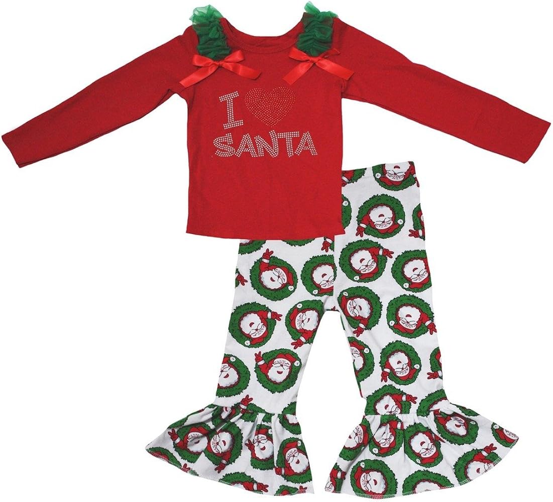 Petitebella I Love Santa Red L/s Cotton Shirt Santa Claus Pant Set for Girl 1-8y