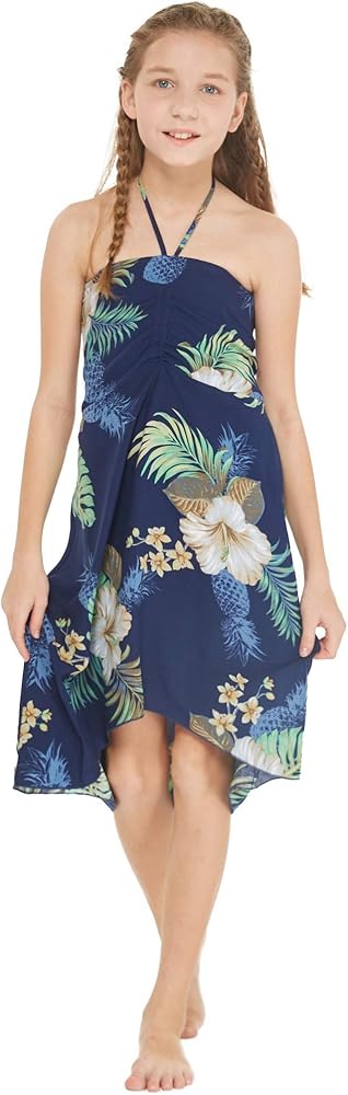 Girl Hawaiian Halter Dress in Pineapple Garden