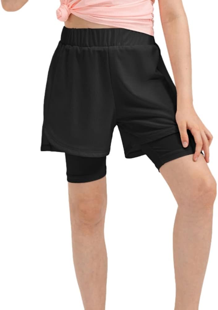 Girls' 2 in 1 Tennis Shorts with Inner Pockets,Athletic Short Pant with Compression Liner for Running Cycling Golf