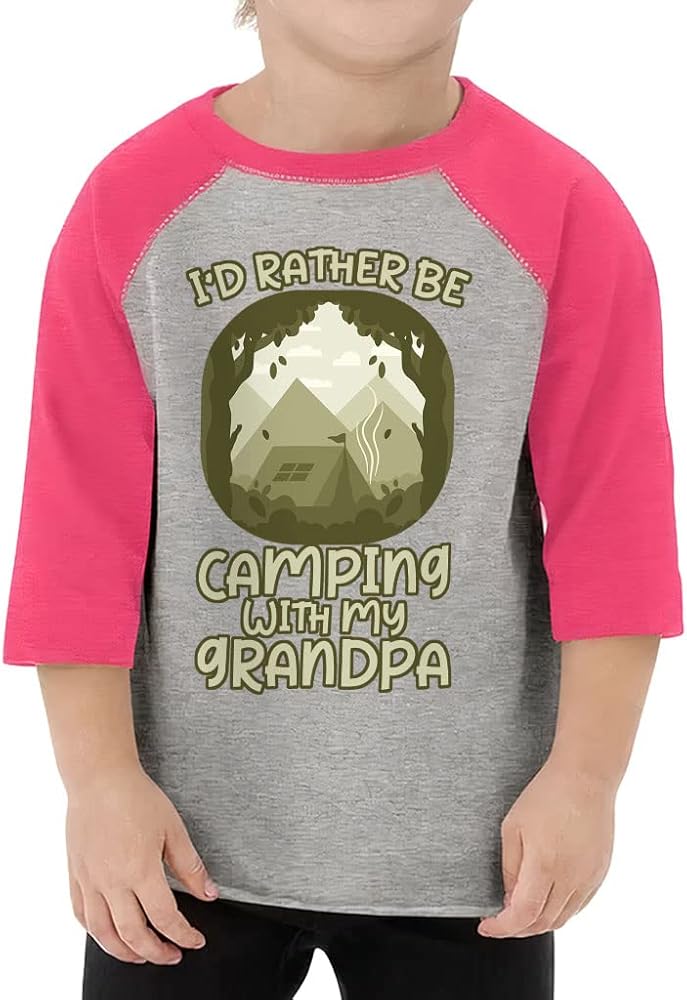 Camping with My Grandpa Toddler Baseball T-Shirt - Art 3/4 Sleeve T-Shirt - Camping Kids' Baseball Tee