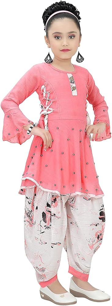 Indian Ethnic Girls Kurta Dhoti Dress Set, Cotton Linen Fabric, size 2 years to 14 years