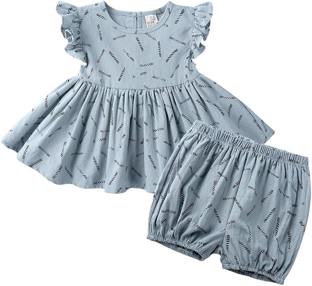 Kids Tales Little Girls Sleeveless Outfits Set Cotton Ruffle Dress + Bloomers Shorts Elegant Summer Clothes