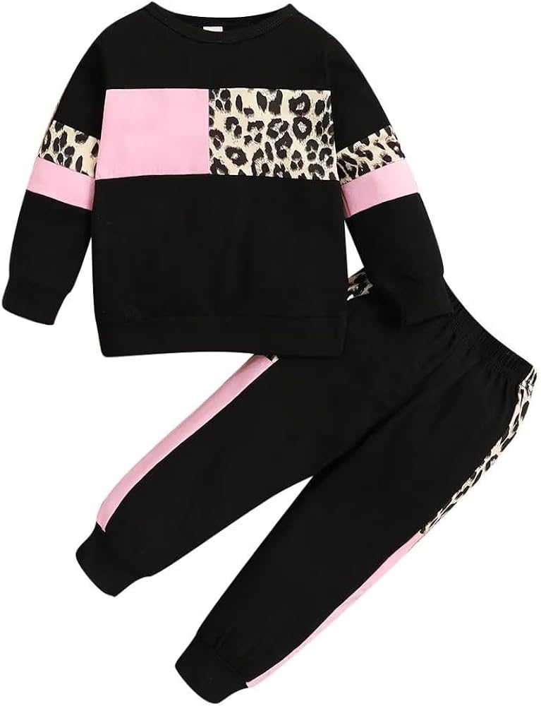 Toddler Girl Clothes Fall Winter Outfits Long Sleeve Leopard Sweatshirt Tops Pants Set 2 Pcs