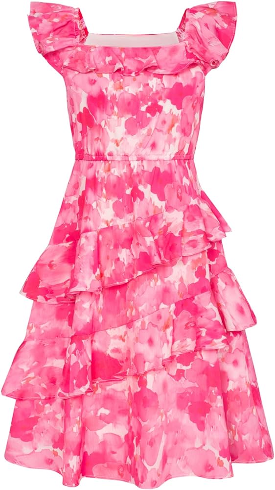 GRACE KARIN Girls Summer Dress A-line Square Neck Floral Ruffle Dress for Girls Size 5-14 Years