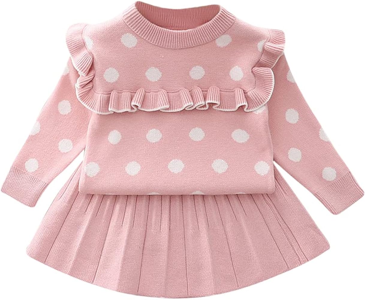 IBTOM CASTLE Baby Girls Autumn Winter Clothes Knit Long Sleeve Ruffle Sweater+Pleated Mini Tutu Skirt 2pcs Outfit