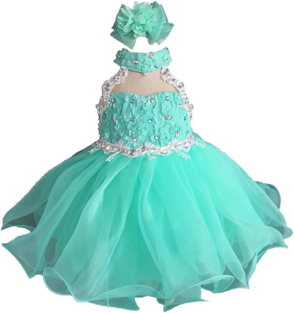 Jenniferwu Pageant Dress Handmade Beaded Dresses Toddler Pageant Princess Dress G035 3-6M Blue