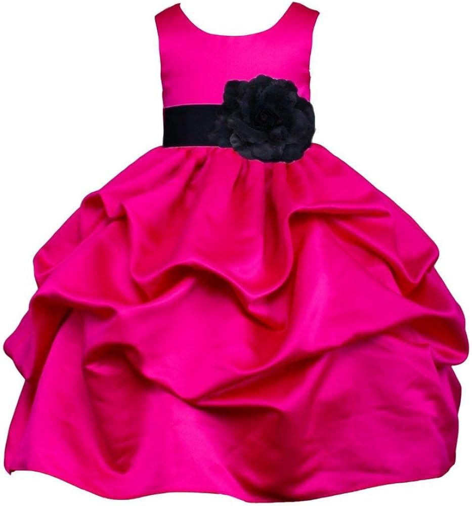 Pink Promise Fuchsia Hot Pink Wedding Pageant Flower Girl Pick-Up Dress with Bow