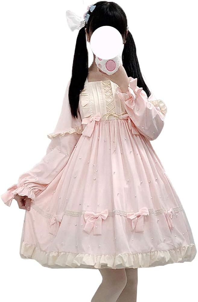 Packitcute Lolita Cute Dresses for Teens Japanese Style Sweet High Waist Long Sleeve Dress