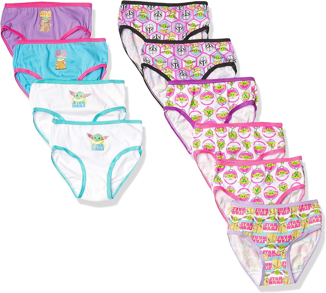 STAR WARS Girls' Baby Yoda Mandalorian 100% Cotton Underwear Multipacks Available in Sizes 4, 6, and 8