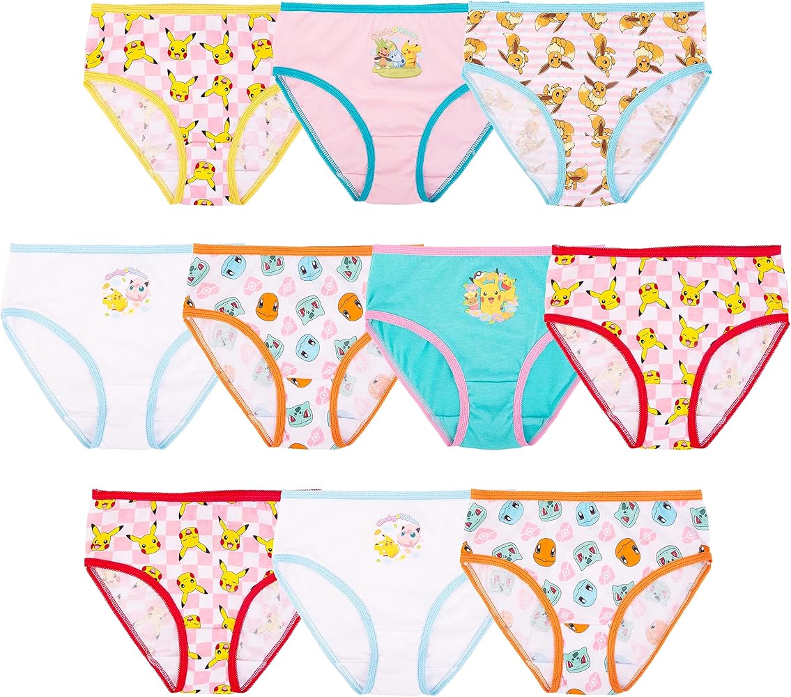 Pokemon Girls' 100% Combed Cotton Underwear with Pikachu, Evee, Squirtle, Jigglypuff and More in Sizes 4, 6 and 8