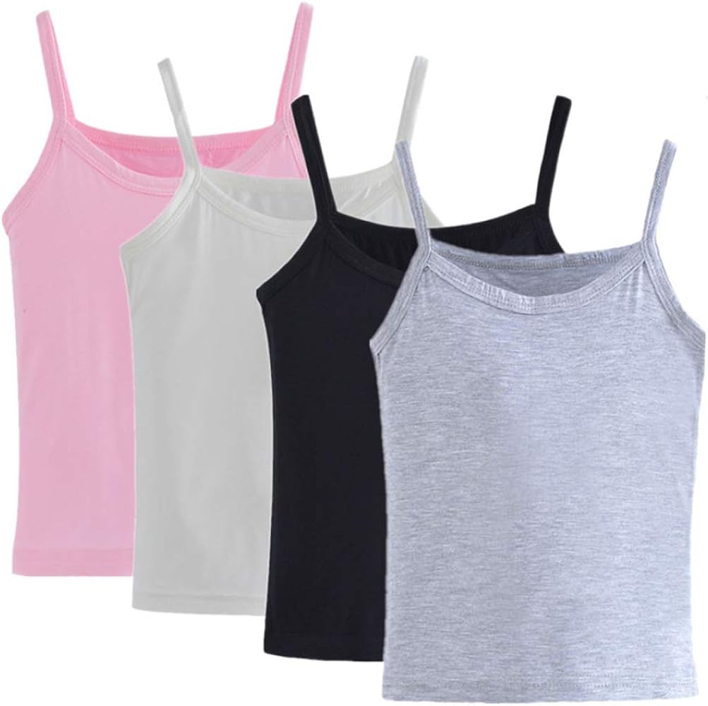 2-8 Years Little Girls Soft Camisole Undershirts 4 Pack Kids Comfort Breathable Tank Tops