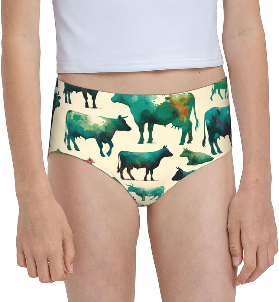 Augenstern Cotton Underwear Watercolor-Cow-Pattern Girls'Briefs Soft Underpants