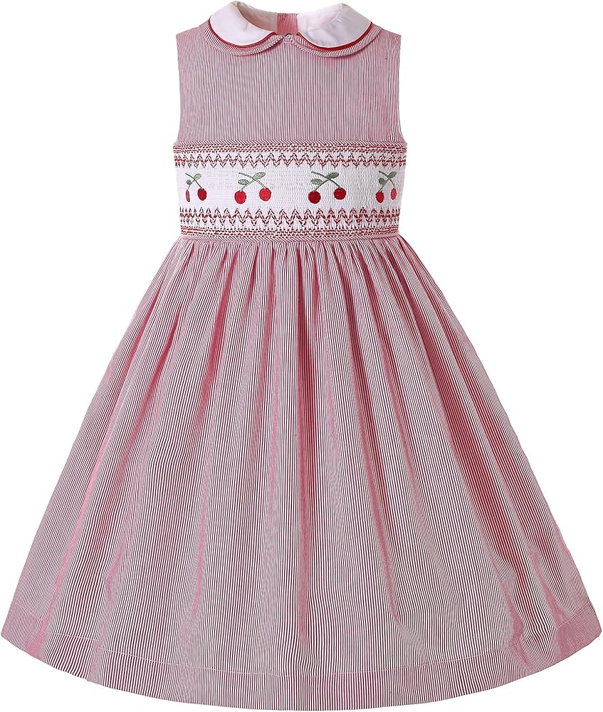 Pettigirl Girl Toddler Lovely Red Stripe Sleeveless Sundress Hand Embroidery Smocked Dress