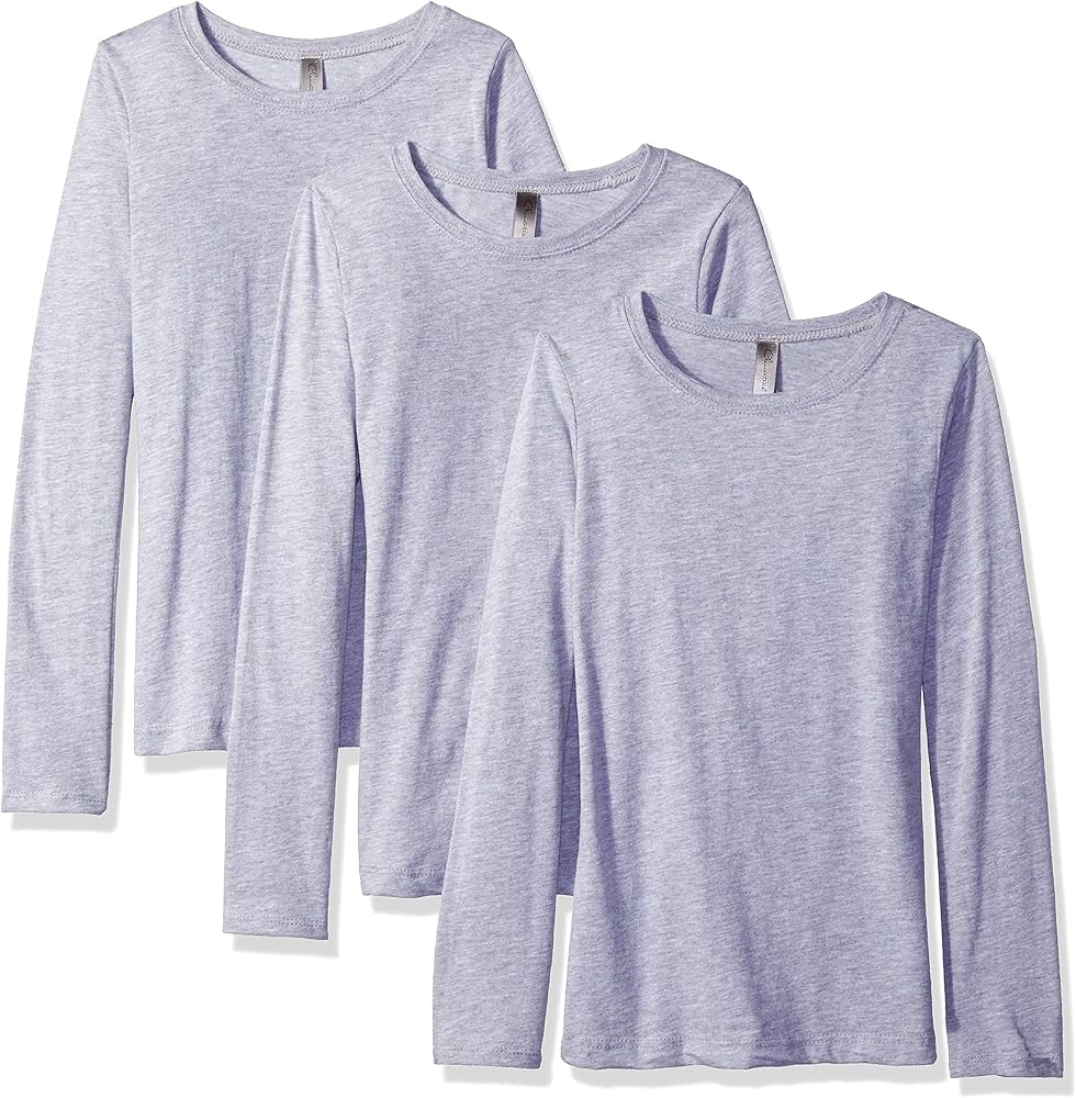 Clementine Apparel Girls 3-Pack Long Sleeve Cotton T-Shirts Basic Tee, Size: 4-13 Yrs