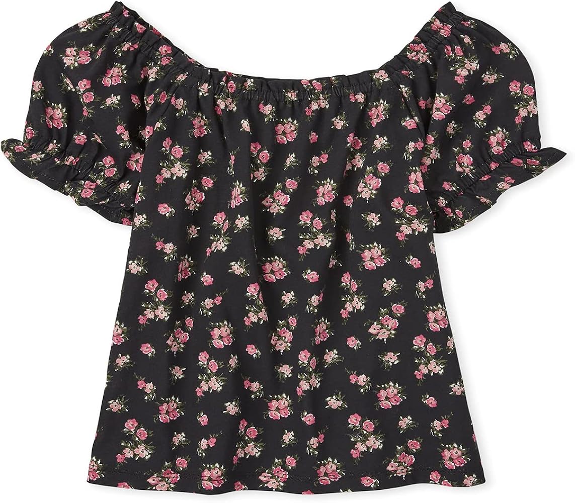 The Children's Place Girls' Short Sleeve Floral Print Ruffle Top