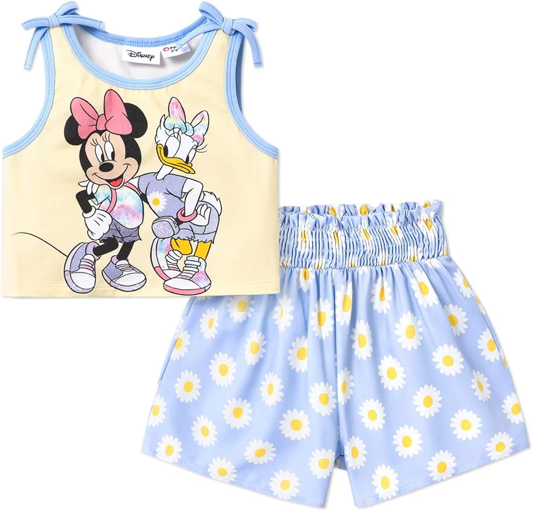 Disney Mickey and Friends Toddler Girl 2 Piece Outfits Set Sleeveless Tank Top and Shorts Set