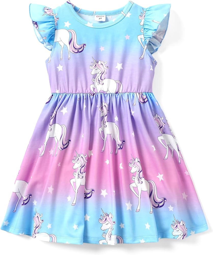 PATPAT Toddler & Baby Girl Dresses: Unicorn Print, Ruffle Sleeve, Dinosaur Skirt for Kids,18-24 Months to 5-6 Years