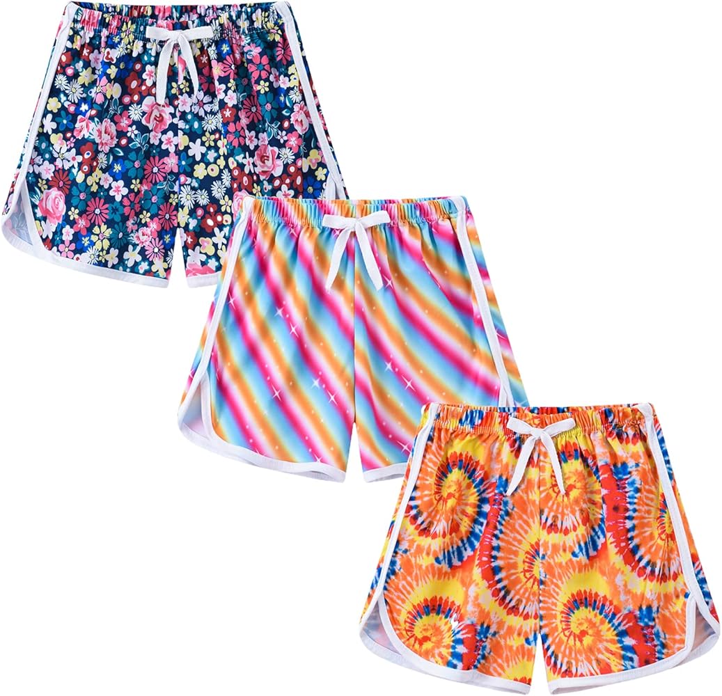 Girls 3-Pack Athletic Shorts Toddlers Workout Active Running Shorts Dolphin Gym Short Pants with Bow 3-10 Years