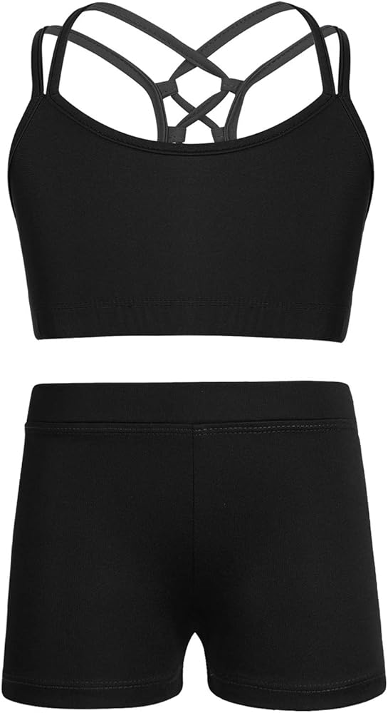 CHICTRY Kids' Girls' 2 Piece Activewear set Strappy Sport Bra and Booty Short for Dancing Tumbling Athletic Gymnastics