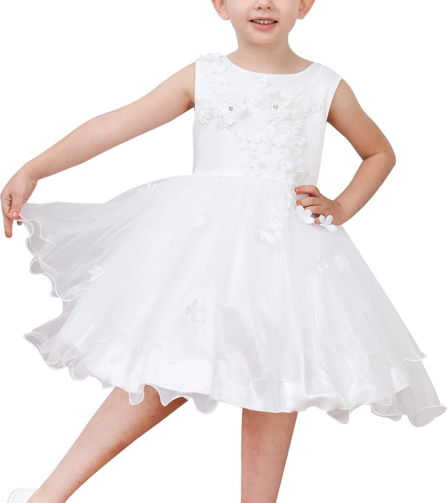 Sunny Fashion Flower Girls Dress White Wedding Pageant Bridesmaid Gown Size 3-10