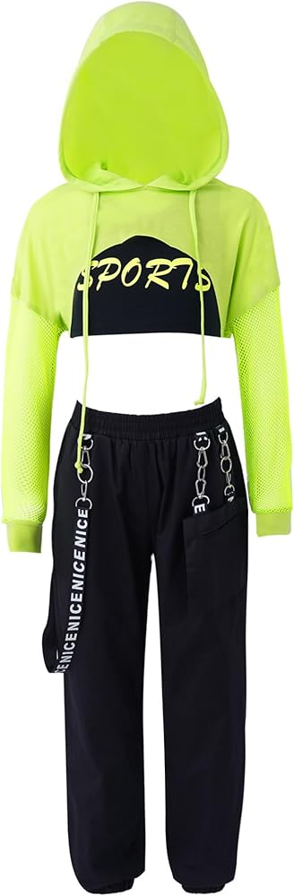 JEATHA Kids Girls Hip Hop Dance Outfits 3Pcs Sports Suit Workout Hoodie Crop Top Camisole and Jogger Pants Set