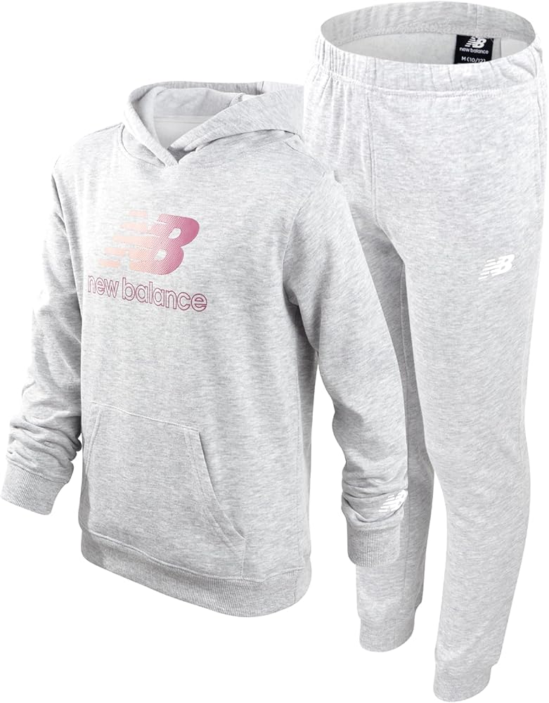 New Balance Girls' Sweatsuit - 2 Piece Active Fleece Sweatshirt and Sweatpants - Performance Jogger Pants Set for Girls, 7-12