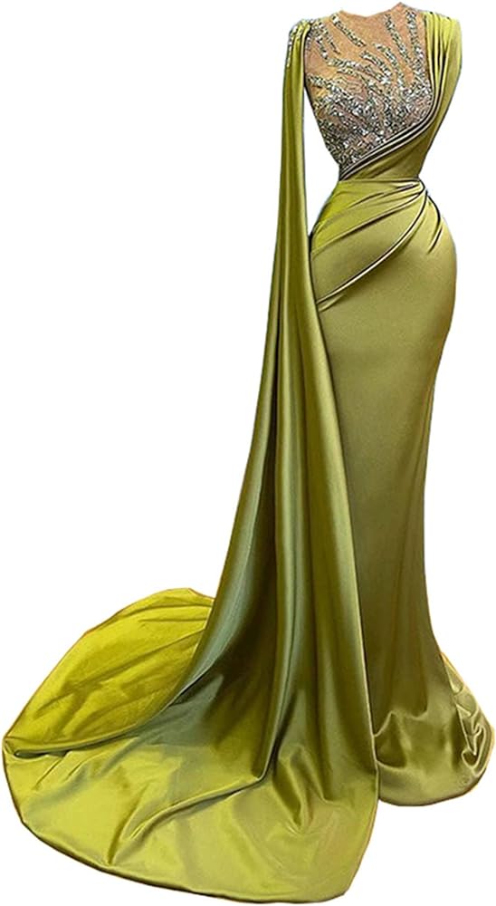 Keting Green Mermaid Beaded Satin Prom Shower Party Dress Evening Pageant Celebrity Gown for Wedding