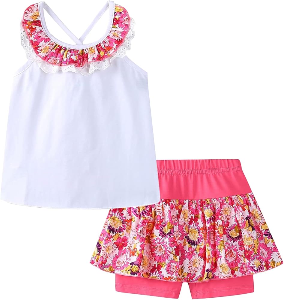 LittleSpring Little Girls Summer Outfits Floral Tank Top and Shorts 2 Pcs Clothes Set