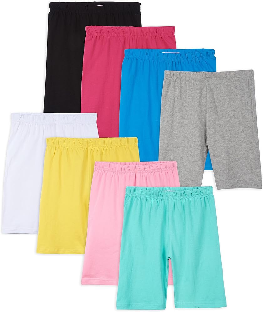 Pink Angel Kids Girls Cotton Spandex Bike Shorts, Solid Plain Sports Activewear Dance Bottoms - 8 Pack, Assorted Colors