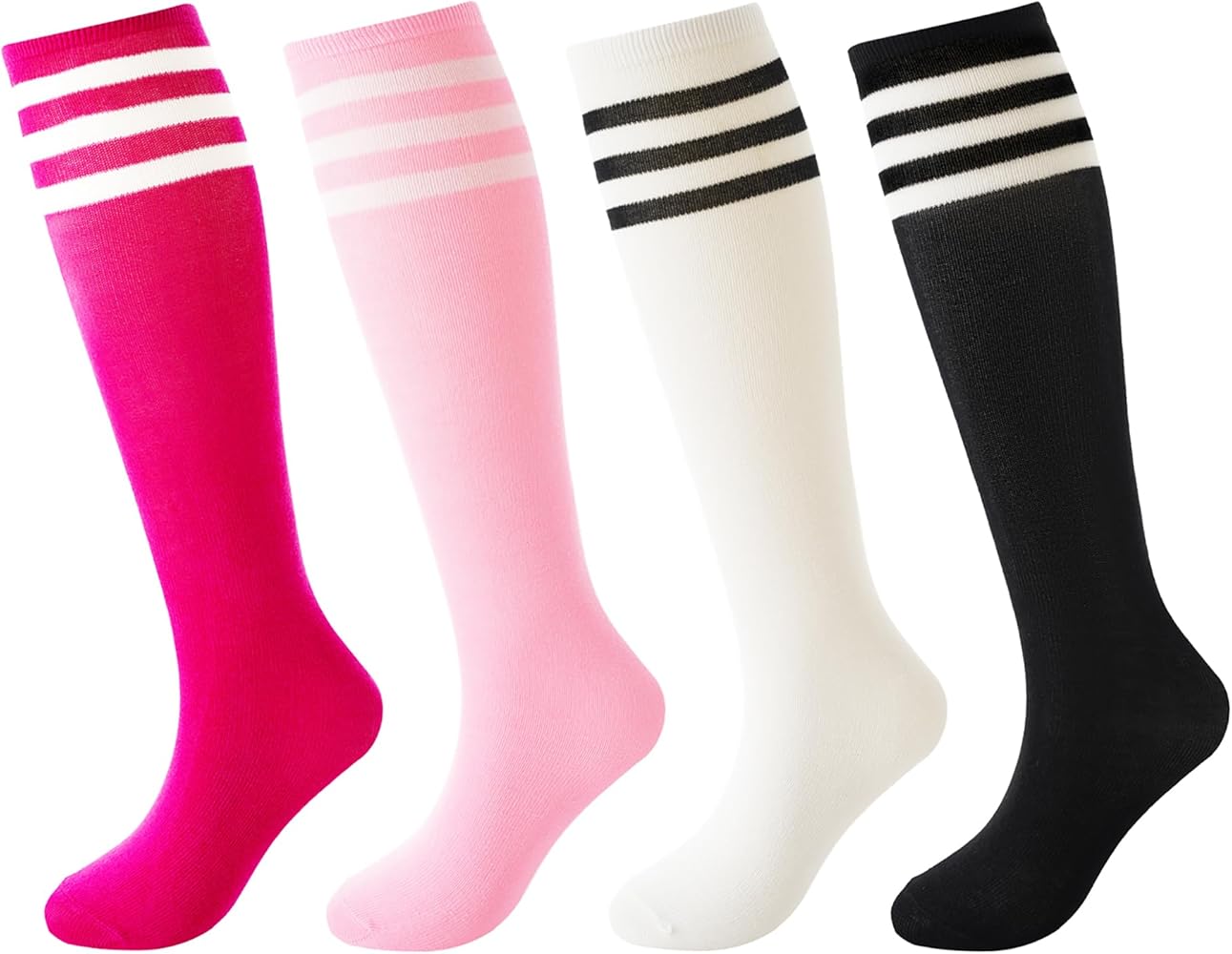 BISOUSOX Kids Soccer Socks Youth Boys 8-12 Girls Dress Socks Knee High Athletic Cotton Tube Stripe 6-8 10 12 Years Old