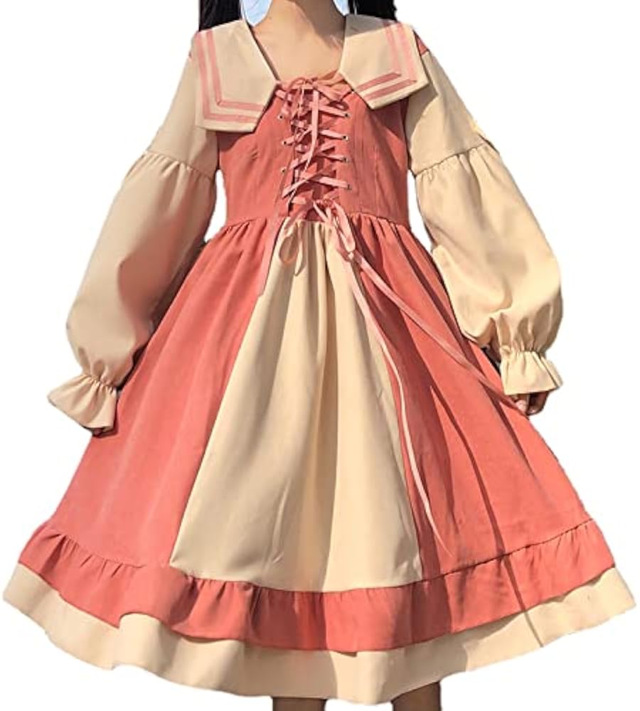 Japanese Sweet Cute Kawaii Girls Lolita Dress Elegant Collar Lace-Up Soft Girl Dress Autumn Splicing Loli Dresses