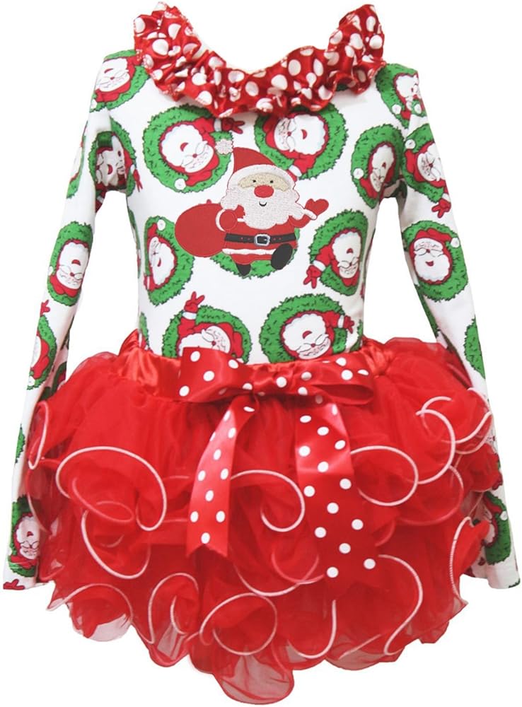 Petitebella Christmas Dress Red Santa Claus L/s Shirt Red Petal Skirt Girl Outfit Set 1-8y