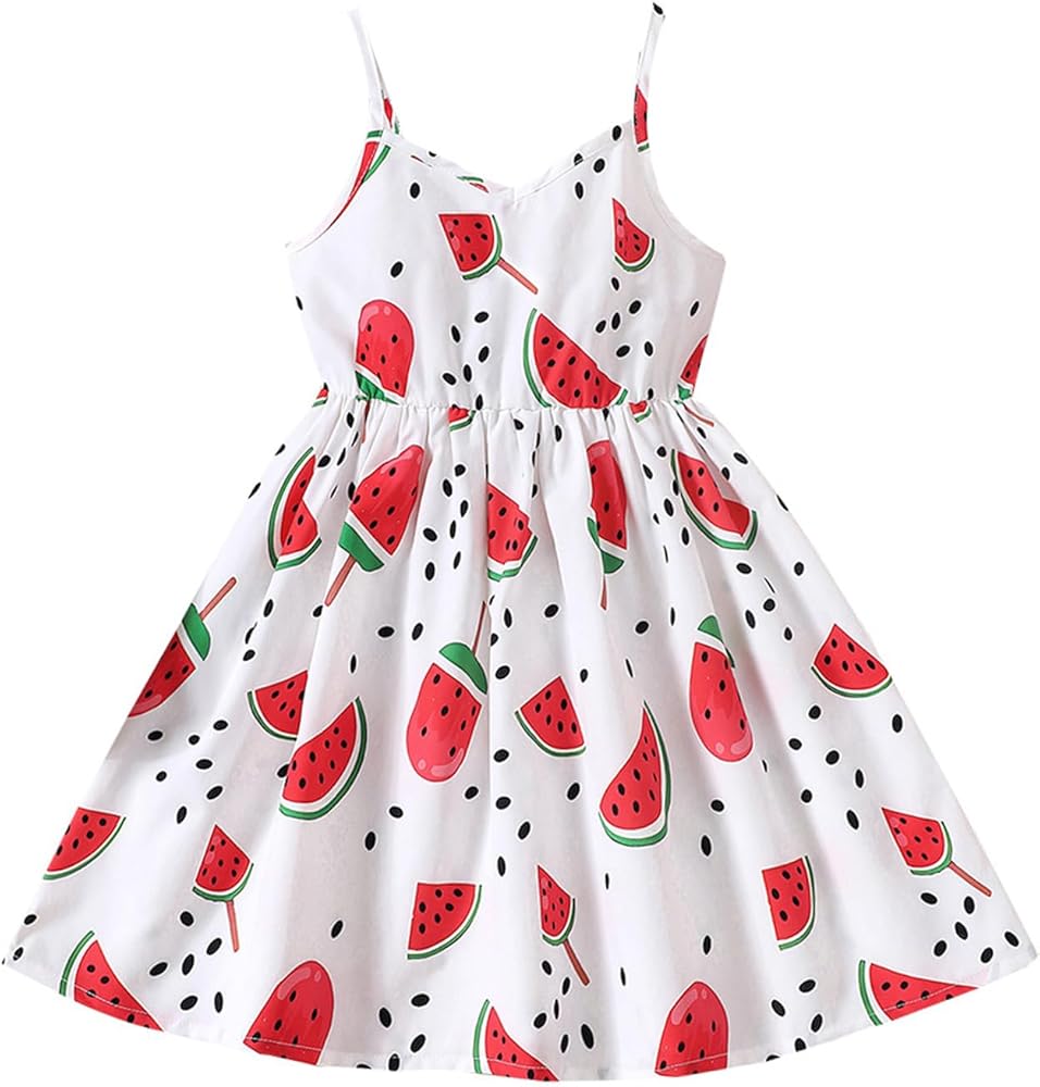 Girl's Watermelon Print Cami Dress Summer A Line High Waist Mini Sundress