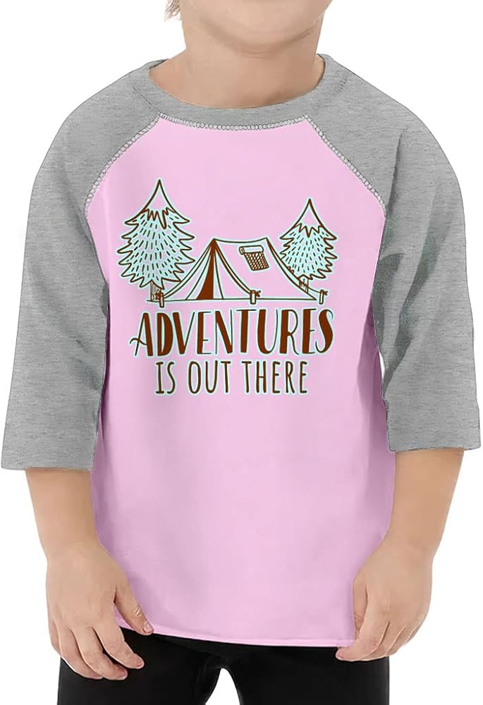 Adventures is Out There Toddler Baseball T-Shirt - Camping 3/4 Sleeve T-Shirt - Cute Kids' Baseball Tee