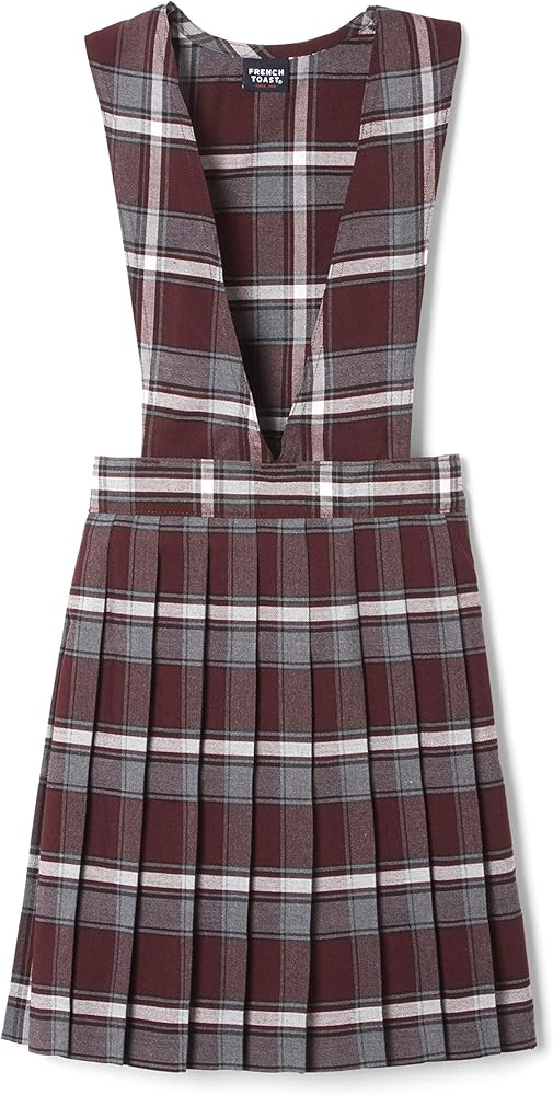 French Toast girls V-neck Jumper School Uniform Dress, Burgundy Plaid, 6X-Large US