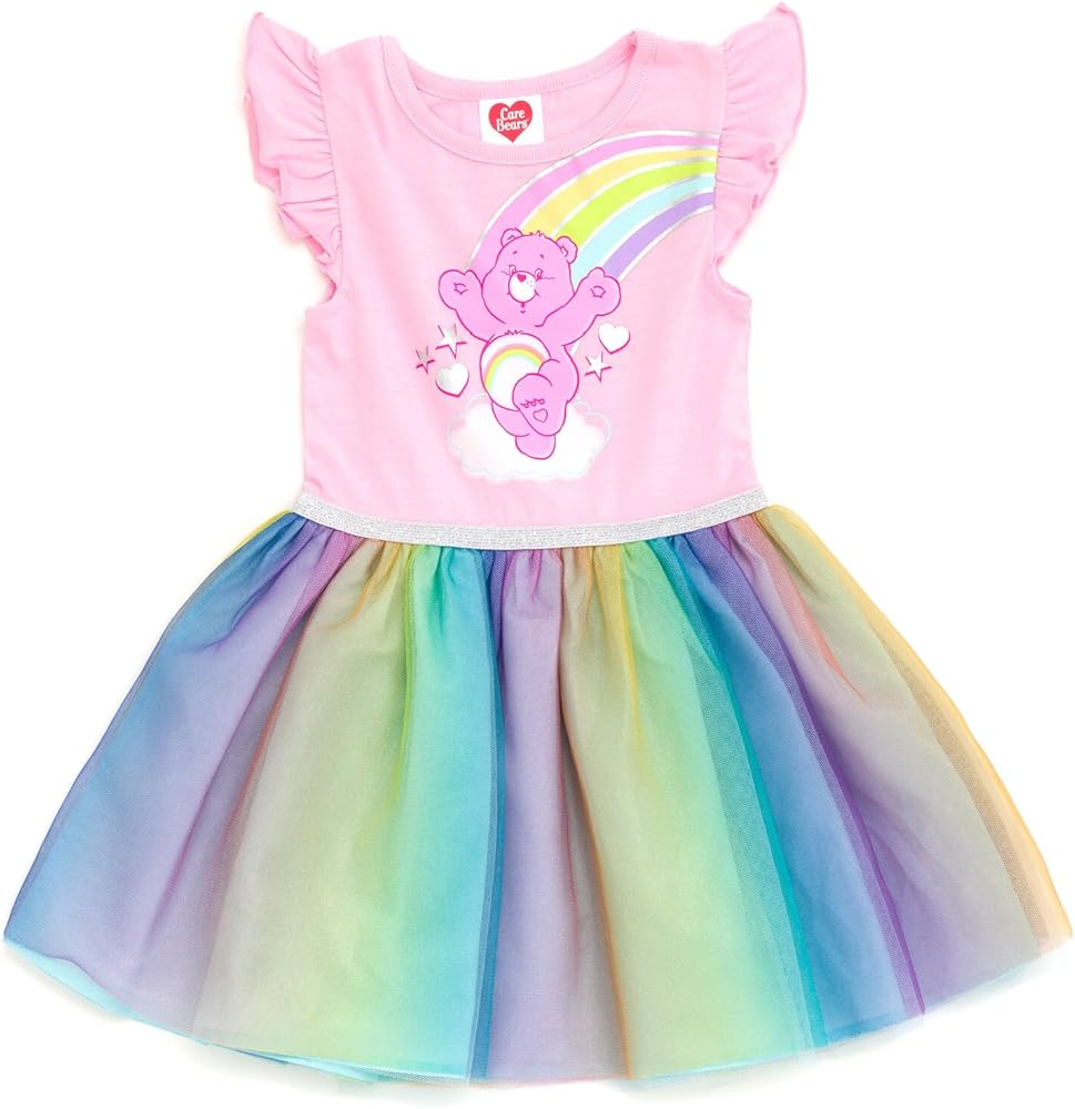 Care Bears Cheer Bear Rainbow Girls Tulle Dress Toddler to Big Kid