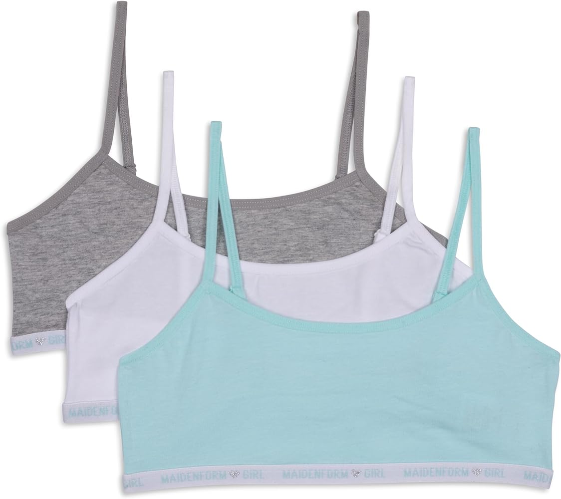 Maidenform Girls' Logo Band Cotton Crop Training Bra, 3 Pack