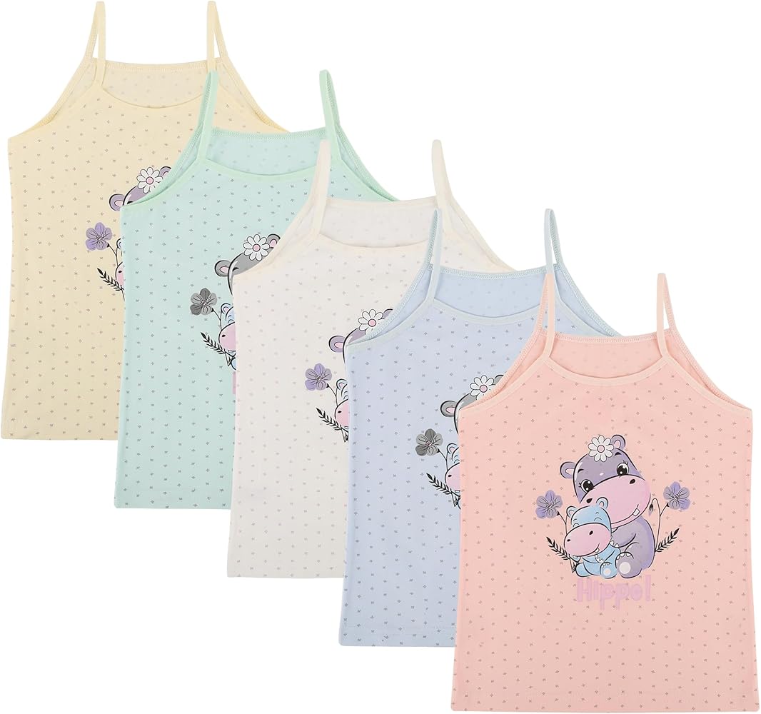 Donella Girls Camisole Undershirts Prints - Toddler Girls Cotton Cami 5 Pack