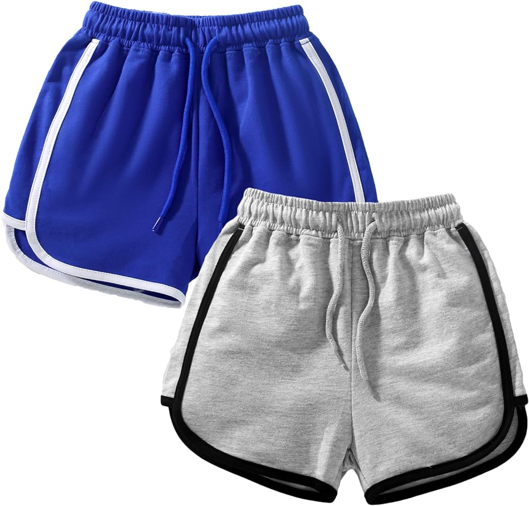 HILEELANG Toddler Sweat Shorts Summer Cotton Casual Drawstring Adjust Knit Active Bike Short Pants Clothes 2PC Sets