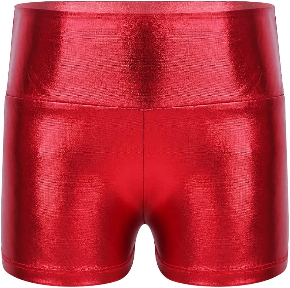 Kids Teen Girls Shiny Metallic Gymnastics Dance Shorts Sport Short Pants Yoga Bike Shorts Activewear