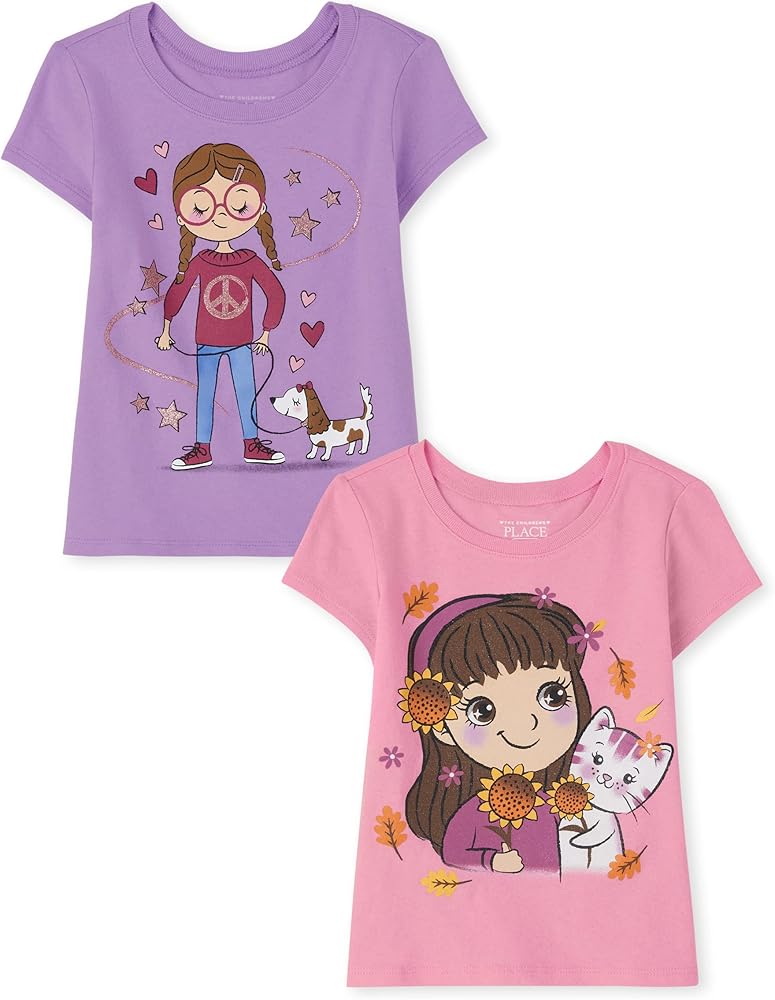 The Children's Place girls Girl Graphic Short Sleeve Tee 2 pack