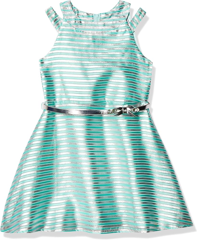 The Children's Place Girls' Metallic Striped Jacquard Cut Out Dress