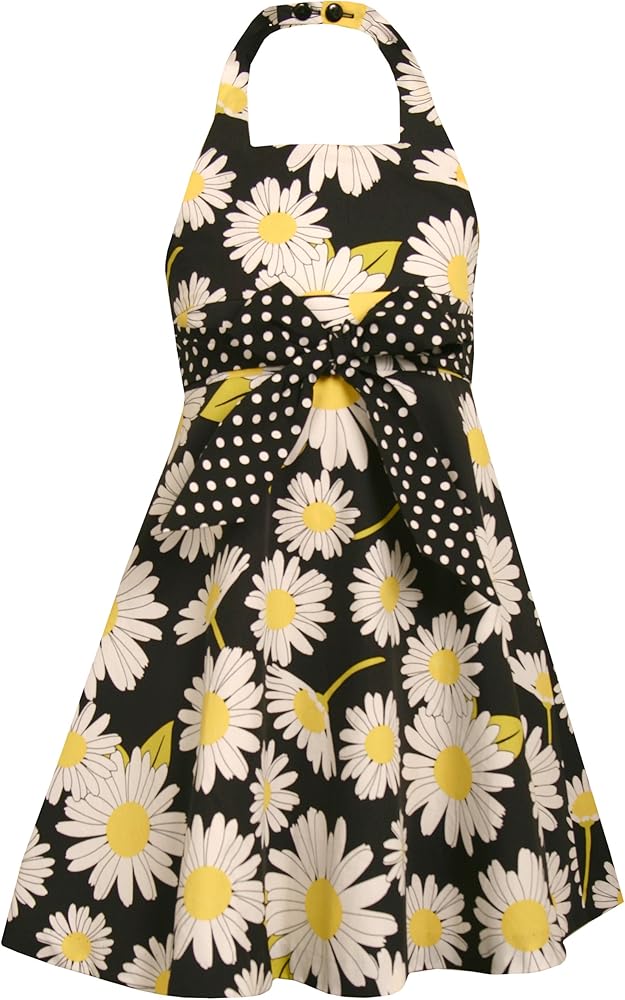 Bonnie Jean Big Girls' Black Ground With Daisy Print Halter Dress