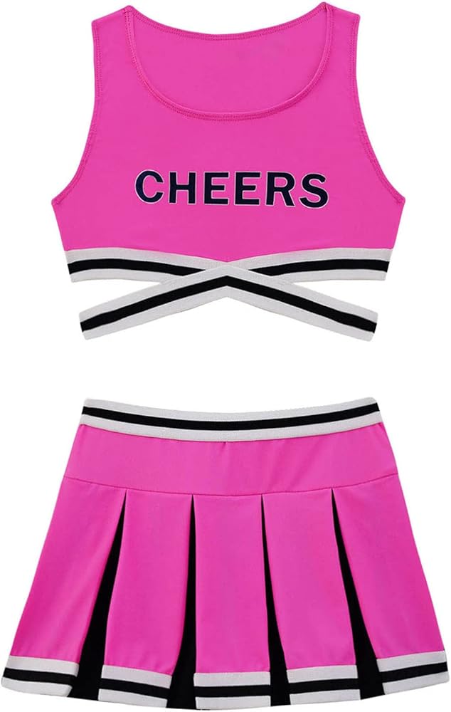 MSemis Girls Classic Cheerleading Team Uniform Youth Shell Top Vest Mini Pleated Skirts Socks School Uniform