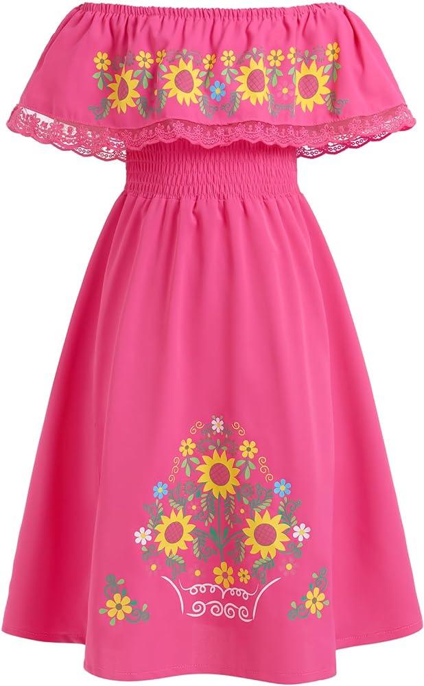 Mexican Dress for Toddler Girls Sunflower Embroidered Off Shoulder Traditional Mexico Dresses Cinco de Mayo Vestidos