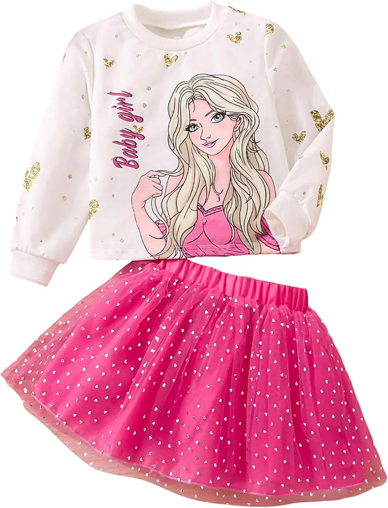 Floerns Toddler Girl's 2 Piece Outfit Birthday Graphic Print Sweatshirt Mesh Tutu Skirt Set