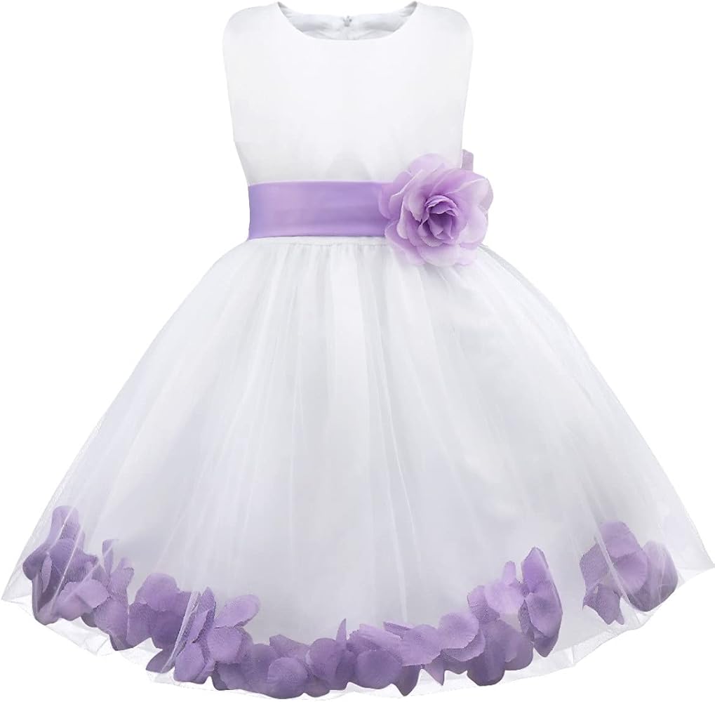 Flower Girls Petals Bowknot Dress Princess Pageant Wedding Party Bridesmaid Tulle Ball Gown