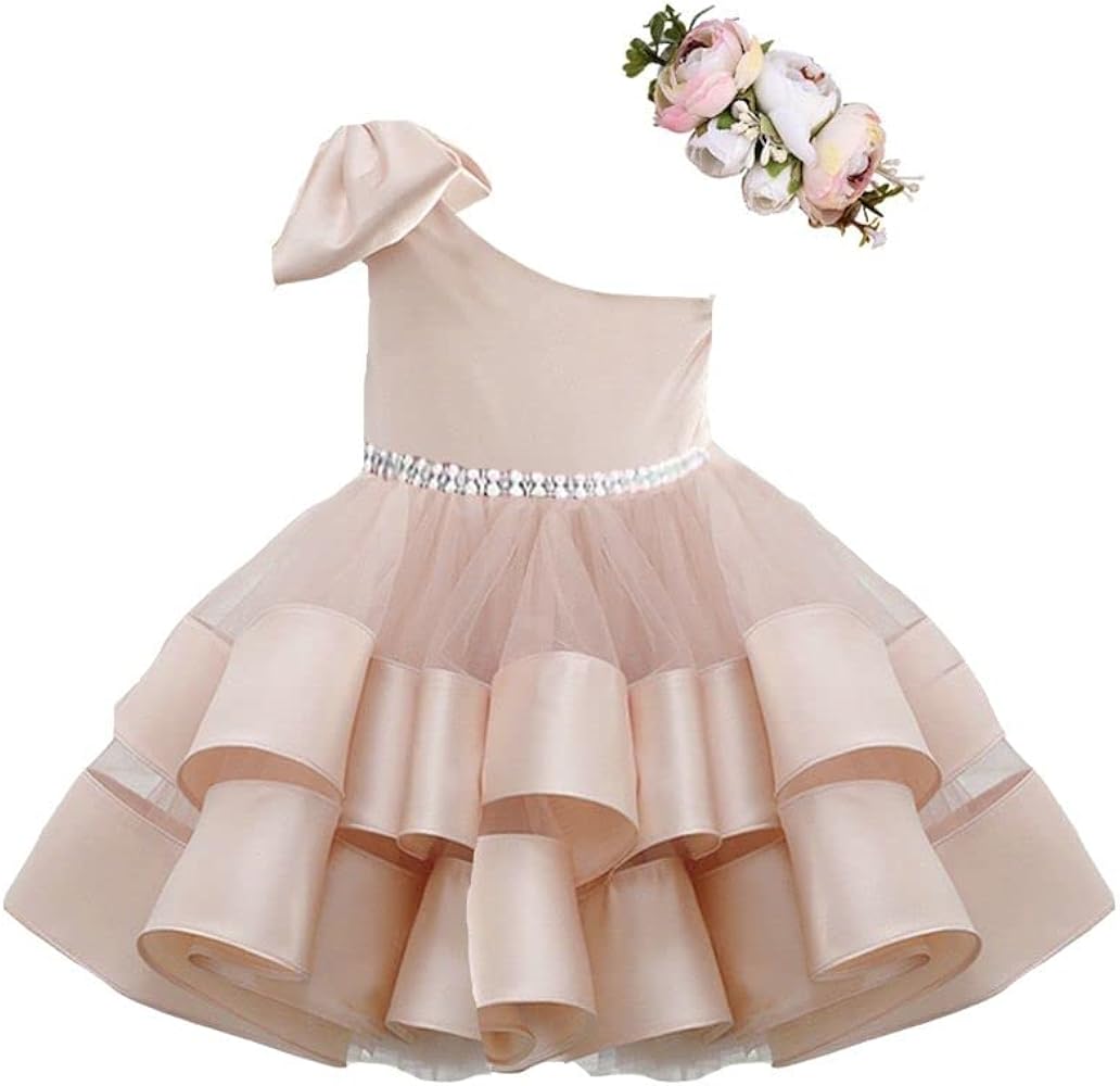 Bow Dream Baby Girl Dresses for Party Princess Formal Infant Birthday Gown with Bonnet