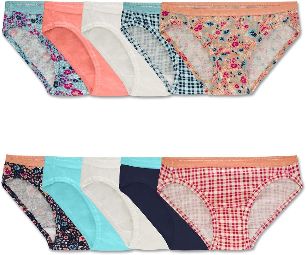 Fruit Of The Loom Girls Assorted Cotton Bikini 10 Pack