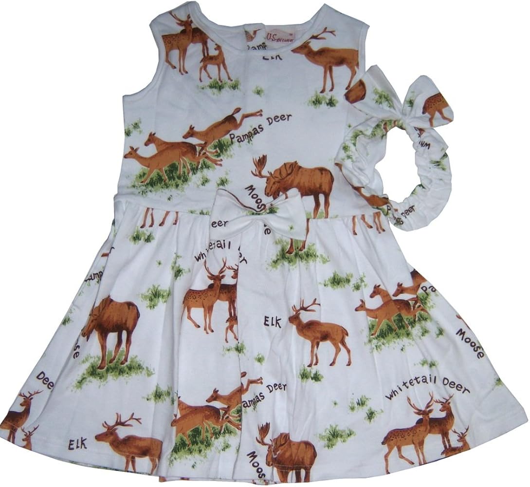 Girls Deer-Moose Sleeveless Dress with a Bowtie Size 4